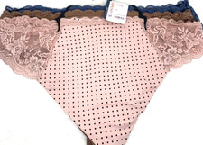 Joyspun Women's Thong SZ 3XL 3-Pk Micro  Lace Panties Blue Tan Nude