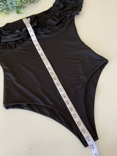 Princess Polly Shirt Womens 10 Black Off Shoulder Bodysuit Sweetheart Tie-Front - Picture 7 of 11