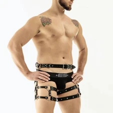 Men Gothic Leg Straps Suspenders Garter Gay Sexy Punk Leather Harness Waist Belt