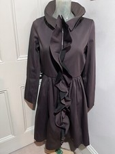 Carolina Herrera Brown Ruffle Front Coat Size Small