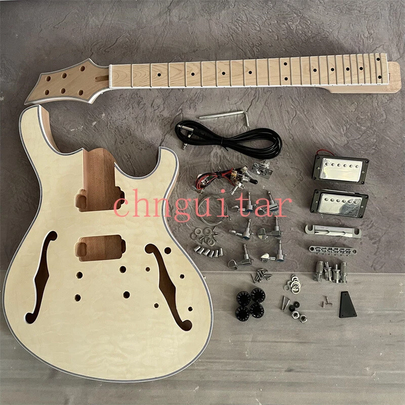 Unfinished White Languedoc DIY Electric Guitar Kit F Hole Build on Own - Image 3 of 4
