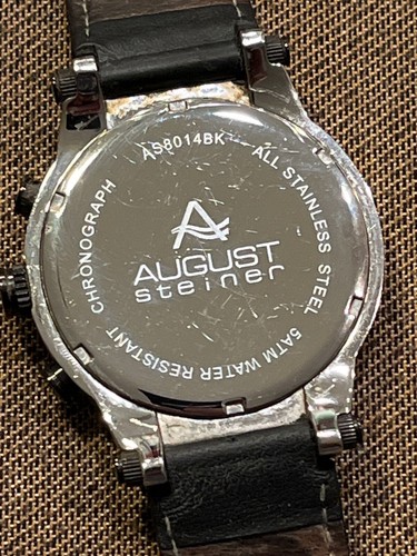 August Steiner Mens Chronograph Watch Model AS8014BK With New Battery READ!! - Picture 3 of 13