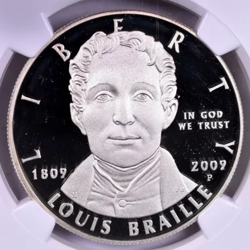 2009-P Louis Braille Commemorative Silver Dollar - NGC PF69 ULTRA CAMEO 