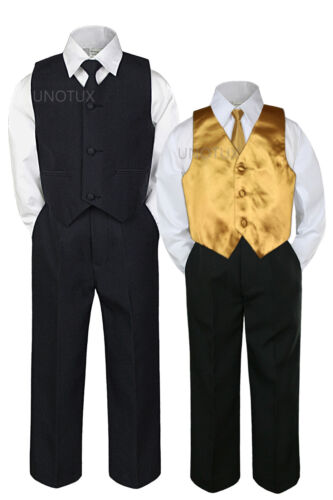 6 pc Black Baby Toddler Formal Boys Vest Necktie Sets extra satin vest & tie - Picture 8 of 27