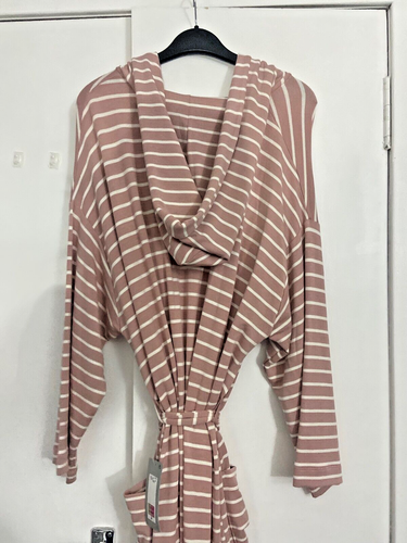 Super soft BNWT M&S dusky pink stripe flexifit hooded dressing gown robe 20-22 - Picture 4 of 4