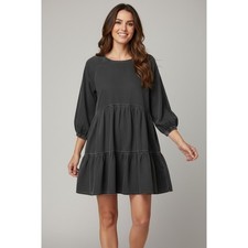 MADEWELL Tiered Mini Dress Women S Dark Gray Denim Cotton Long Sleeve Casual