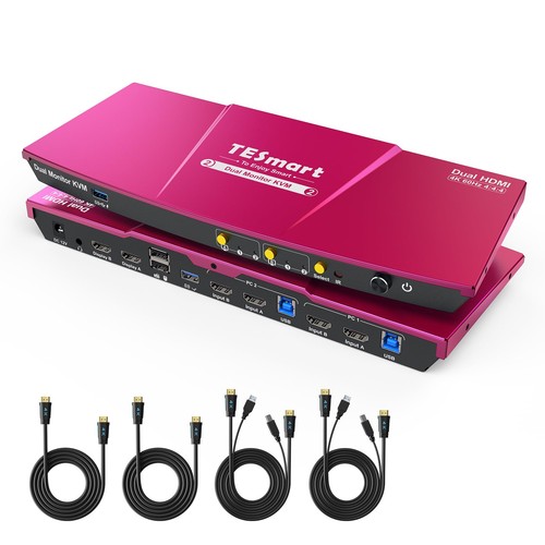 USB 3.0 HDMI KVM Switch 2 Monitors 2 Computers 4K@60Hz, Dual Monitor KVM Swit... - 第 1/9 張圖片