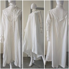 Antique Edwardian Victorian Cotton Lace Dressing Gown Robe Long Sleeve Pintucks