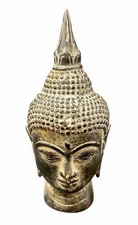 Thai Buddha Head Antique 4.25" Statue Figurine Bronze