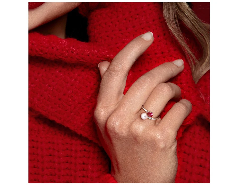 2/3 Carat (ctw) Lab-Created Ruby and Freshwater Cultured Pearl Ring Sterling Sil - Image 4 of 4