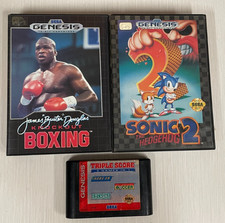 3 Sega Genesis Games Buster Douglas Knockout Sonic 2 & Boxes & Triple Score