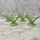 VTG Set of 4 Federal Glass Diana Swirl Green Uranium Footed Sherbet Bowls Lot