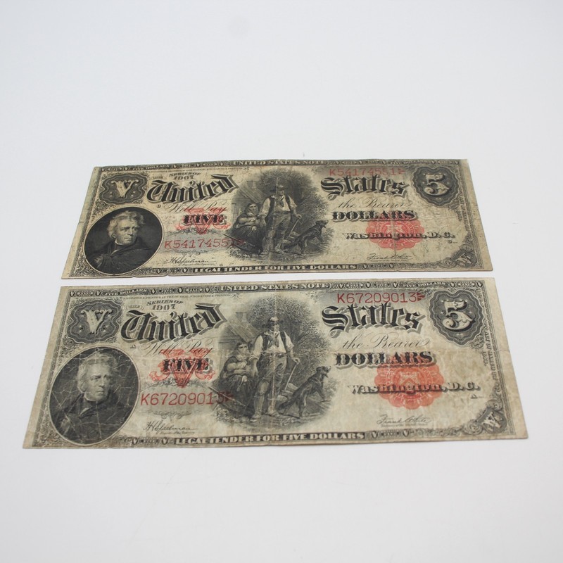 1907 $5 Legal Tender WoodChopper United States Note Lot of 2 No Reserve #C-417