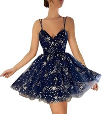 Women's Sparkle Starry Tulle Homecoming Dresses Mini Cocktail Prom Party Gowns