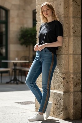 7 For All Mankind Luxe Vintage Blue Denim Skinny Jeans Metallic Stripe