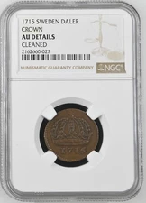 1715 SWEDEN CROWN DALER NGC AU DETAILS CLEANED Certified Coin