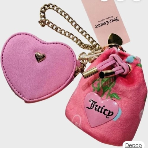 Exclusive JUICY COUTURE PINK HEART MINI DRAWSTRING BAG W CHARM NWT