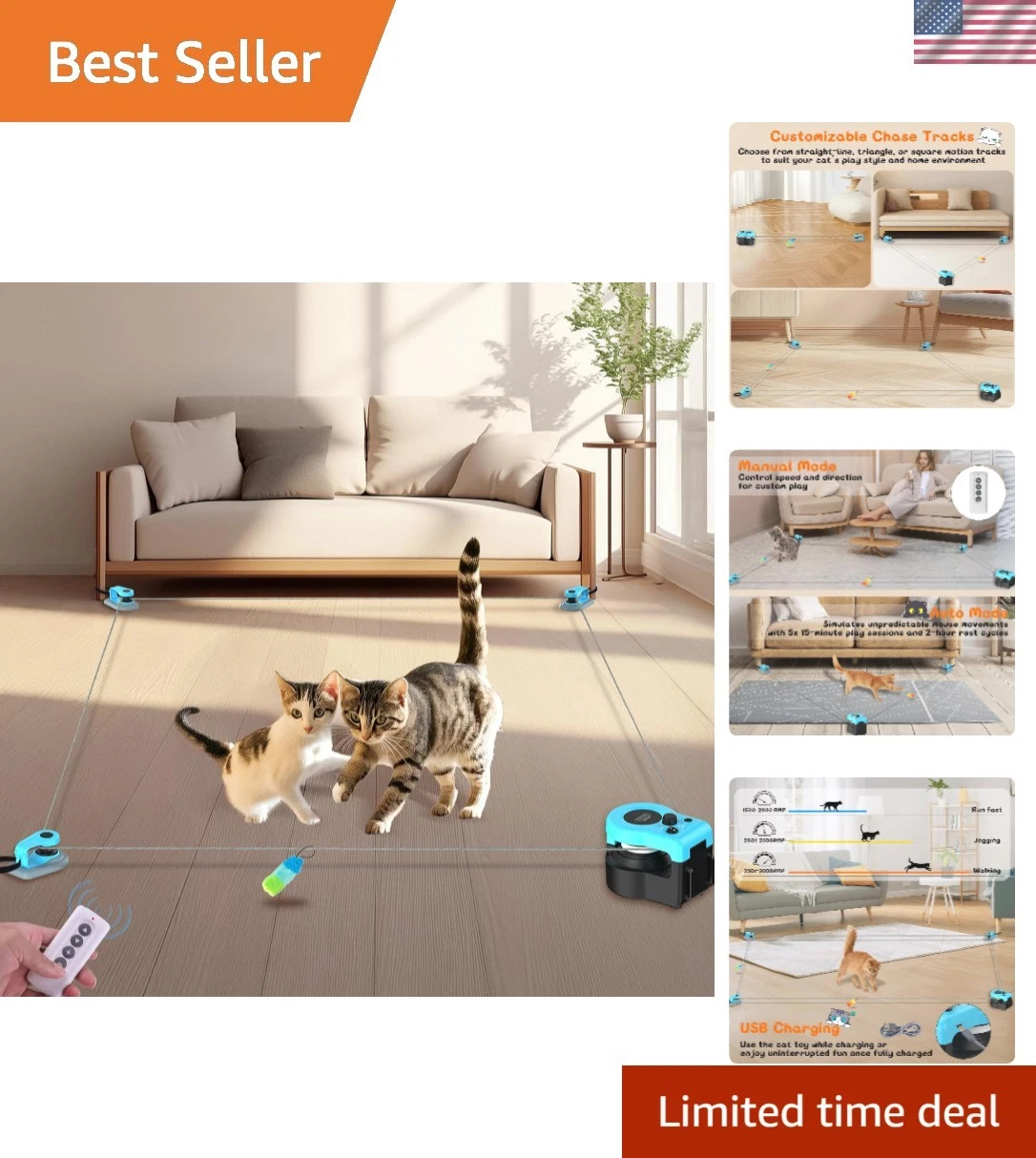 Upgrade Interactive Cat Toys - Automatic Cat Toys for Bored Indoor Adult with...