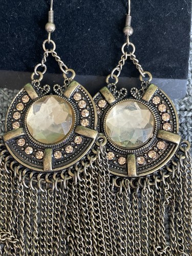 Antique Gold Tone Tassel Drop Hook Earrings - Picture 2 of 3