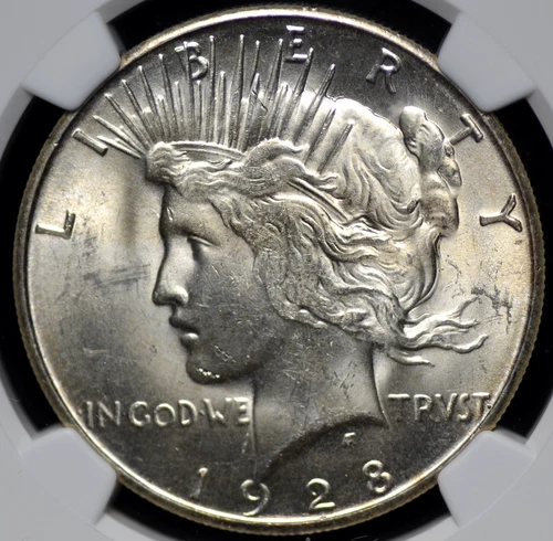 1928 S PEACE DOLLAR NGC CHOICE MS 63 EXCELLENT PUFFY WHITE SILVER SATIN, WITH