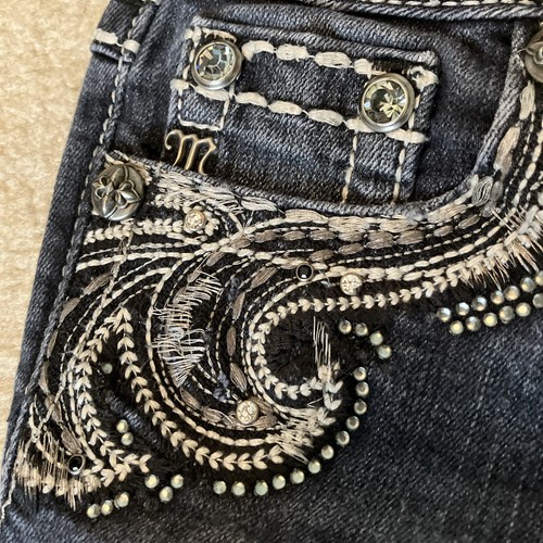 Jeans skinny Miss Me taglia 25 denim invecchiato ricamato lavaggio bling - Foto 3 di 8
