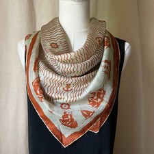 Vintage Nautical Silk Scarf Ships Anchors Maritime Coastal 31x31