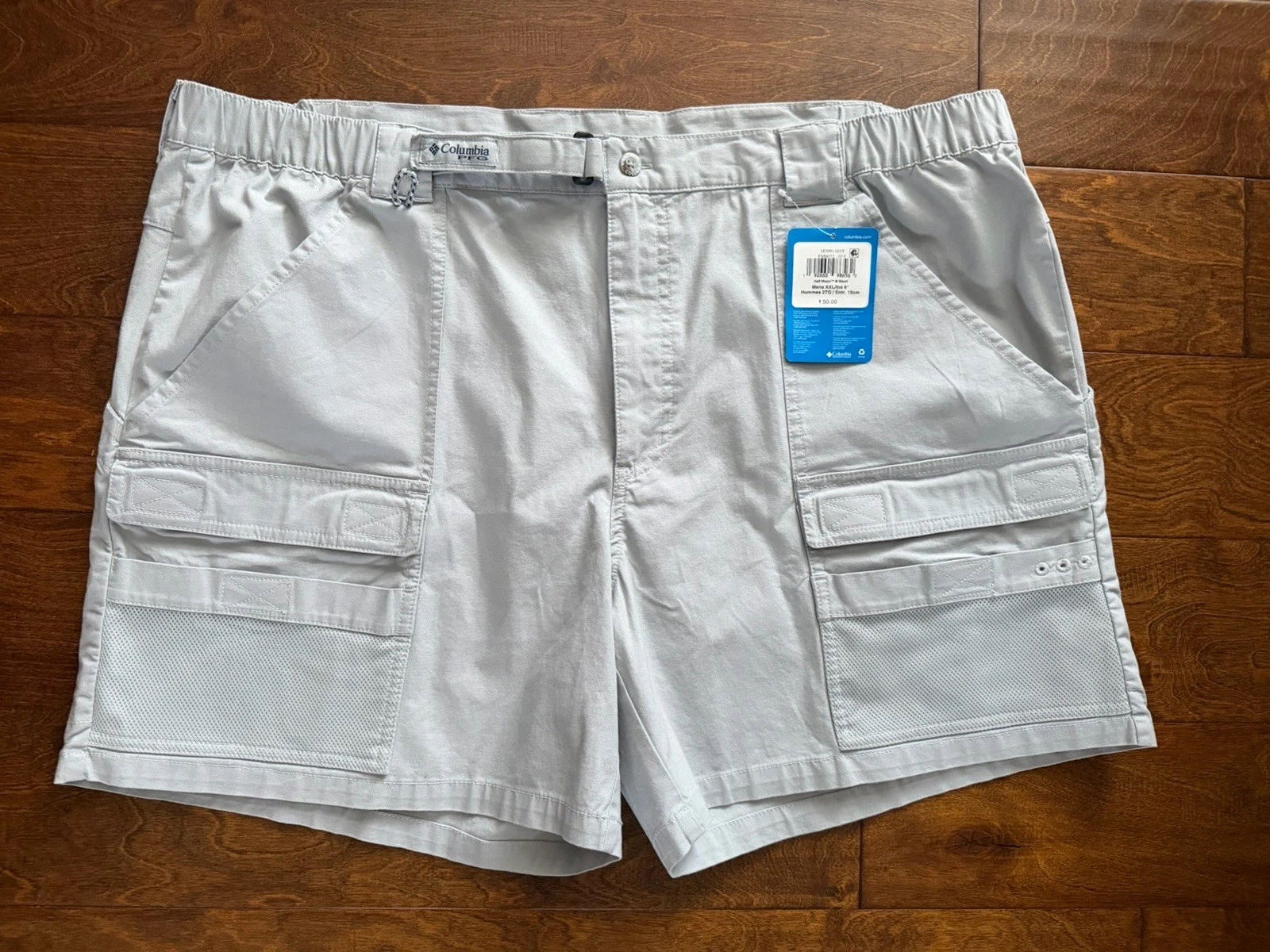 Columbia PFG Shorts Mens Half Moon II Cargo Fishing 6” Inseam XXL Light Gray