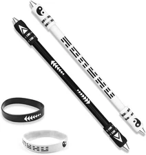 2 Colors Spinning Pen With Silicone Bracelet, Metal 4 Piece Set, Black,white 
