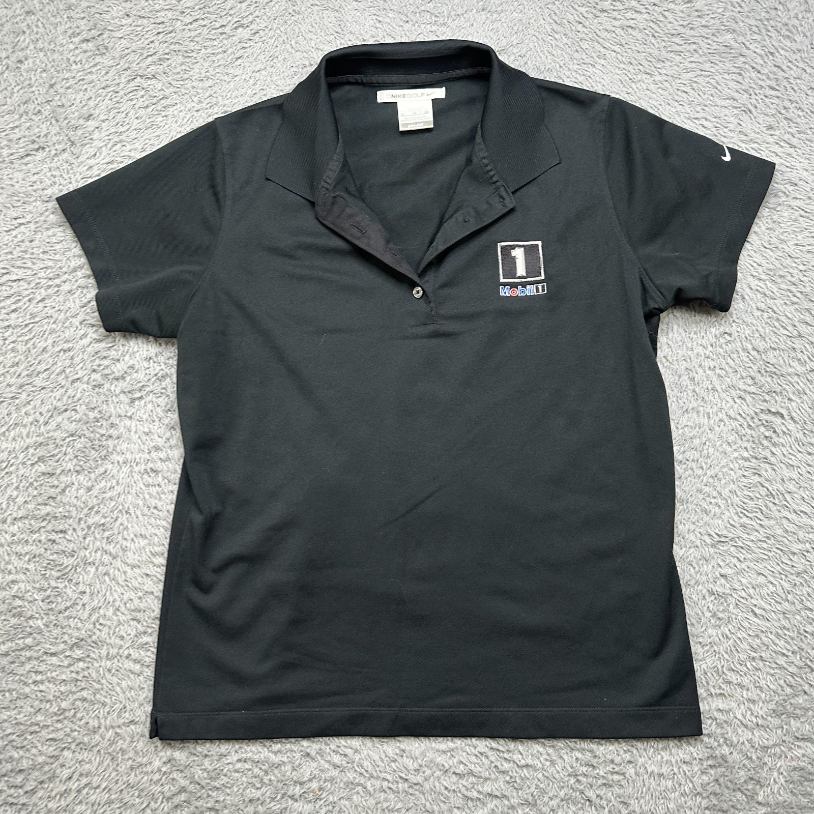Mobil 1 Nike Polo Shirt Womens XL Black Golf Tennis Dri Fit Short Sleeve T-Shirt