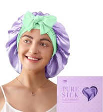 LitBear 100 Mulberry Silk Bonnet for Sleeping Women, 6A 22 Momme, Purple