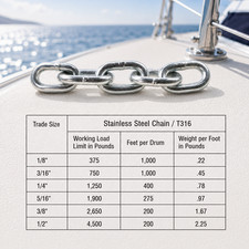 10 Ft T316 Stainless Steel Link Chain Marine Boat Anchor Rigging Chain