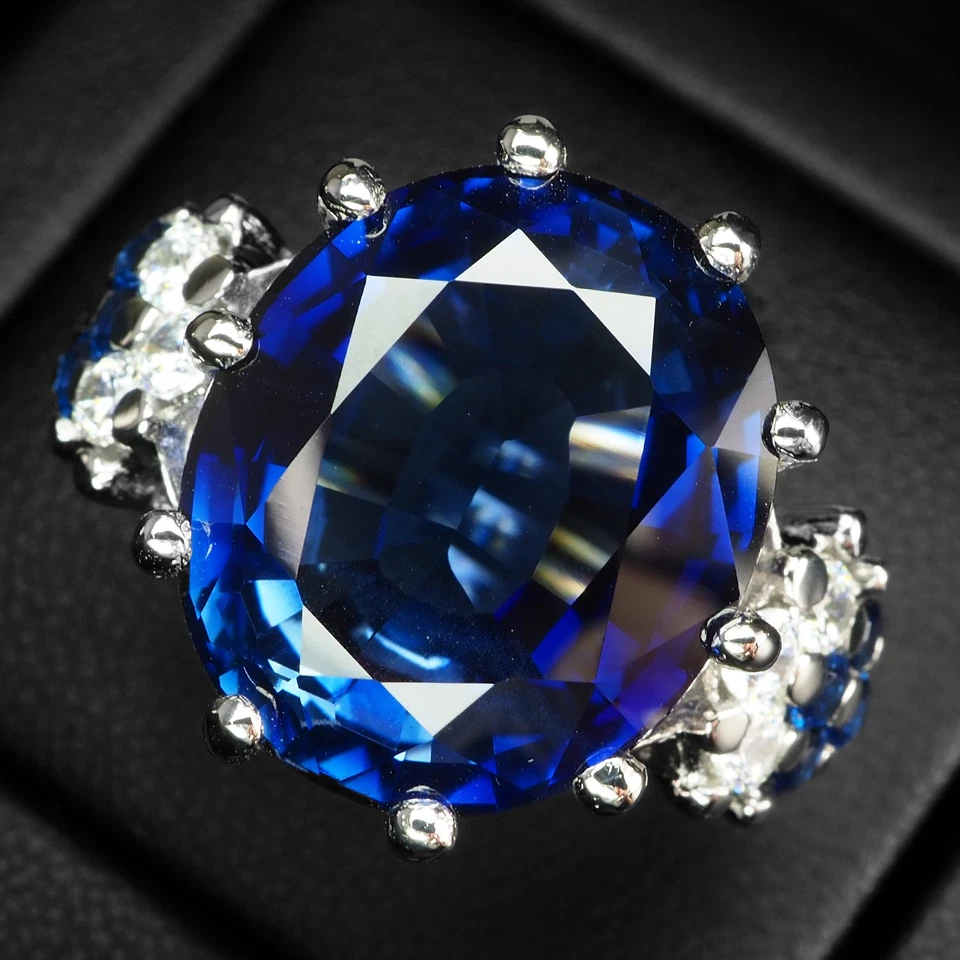 Fabulosos anillos hechos a mano de plata de ley 925 de 21 quilates de zafiro azul intenso talla 6,75 Foto 2 de 4