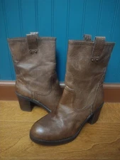 Nine West Brown Leather Boho Rustic Heeled Booties
