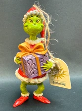 Jim Shore The Grinch Holding Present Purple Hanging Christmas Ornament 6004067