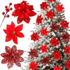 Floweroyal 30pcs Poinsettia Artificial Christmas Flowers 30pcs, Red