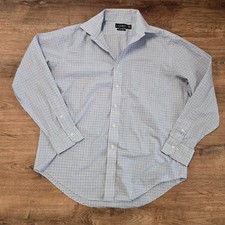 Lauren Ralph Lauren Men's Blue Checkered Shirt Non Iron 16 1/2 34/35 100 Cotton
