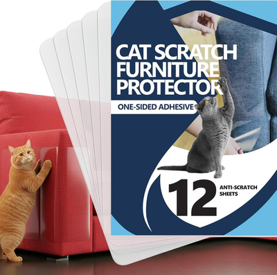 Furniture Protector from Cats, 12-Pack Anti-Scratching Sticky Tape, Scratch Dete