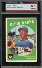1959 TOPPS MLB BASEBALL #350 Ernie Banks HOF KSA 6.5 EX-NM + Chicago Cubs Card