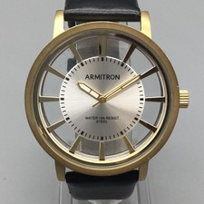 Armitron Mens Watch 40mm Gold Silver Tone Black Leather 20/5432G New Battery