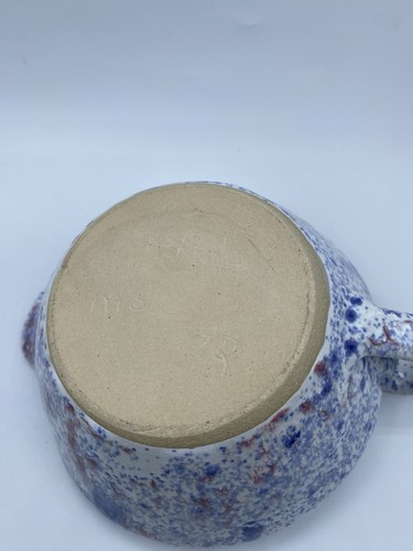 VTG Sheltons Pottery Blue Red & White Bowl Pour Spout Handle Signed Seagrove NC - Picture 6 of 10