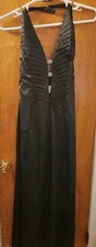 Aspeed Black Halter Formal Gown Evening Dress Prom Wedding Satin Size Large 