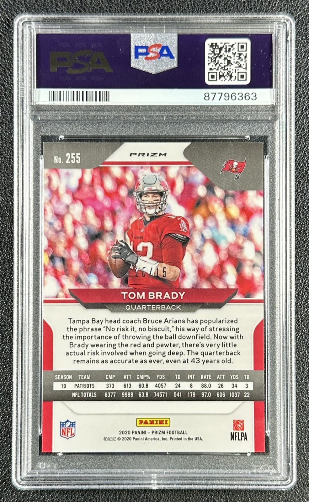 TOM BRADY PSA 9 2020 PANINI PRIZM #255 NO HUDDLE PINK PRIZM 10/15 BUCCANEERS view 2