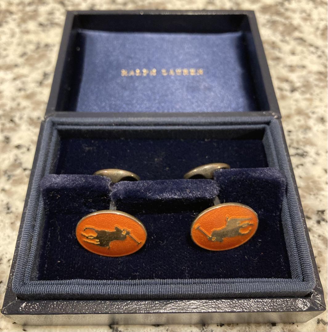 Ralph Lauren Authentic Cufflinks Cuff's Button Men's Orange x Silver Color  Round