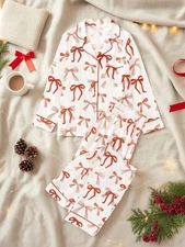 Red Bow Christmas Pajama Set for Women – Cute Holiday Loungewear Long Sleeve