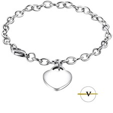 BRACCIALE DONNA CIONDOLO CUORE COLORE ARGENTO ACCIAIO INOSSIDABILE