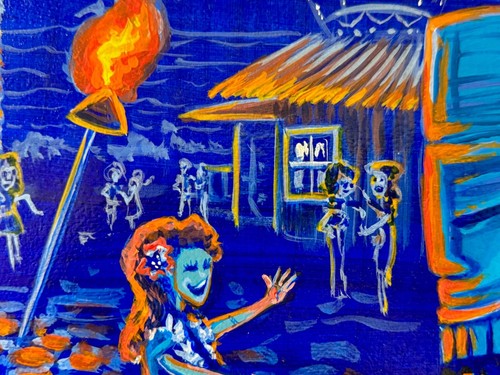 ORIGINAL TIKI ART! CBjork! Signed Painting TALK TALK AT THE SURFSIDE CAFE w COA - Picture 3 of 7