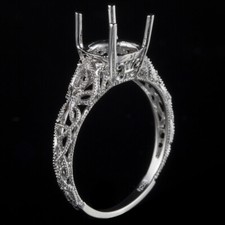 Round 7.5mm-9mm Semi Mount Sterling Silver Antique Retro Wedding Handmade Ring