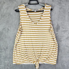 Green Envelope Knotted self tie Sleeveless Tank Top Shirt V Neck Striped Size M