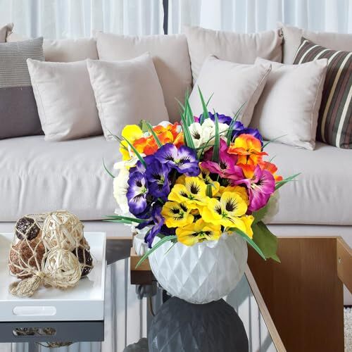 10 Bundles Artificial Pansy Flowers UV Resistant Plastic Plants Multi Color - Picture 7 of 7