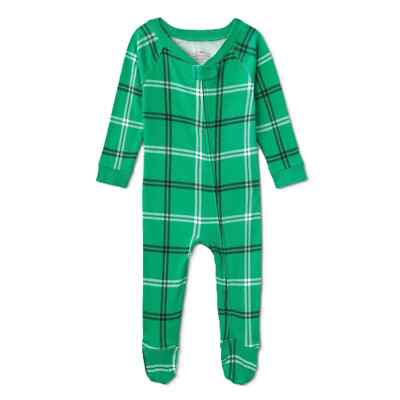 Wondershop Baby Size 3-6/6-9M Green Plaid Matching Family Sleep Footed Pajamas
